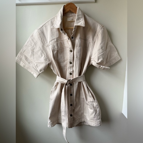 KIVARI Denim Utility Mini Dress Belted Cotton Snap Casual Chore Preppy 4 - Picture 1 of 9